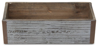 Gray Wash Wooden Rectangular Planter With Metal Corner Accents