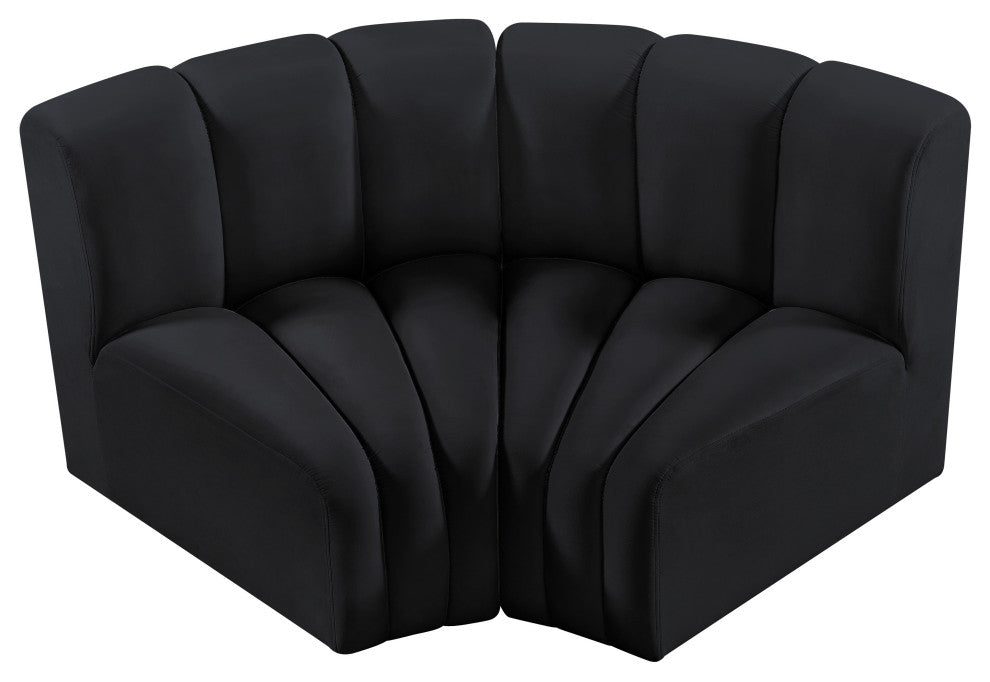 Arc Velvet Upholstered 2-Pc. Inward Curved Modular Sectional, Black