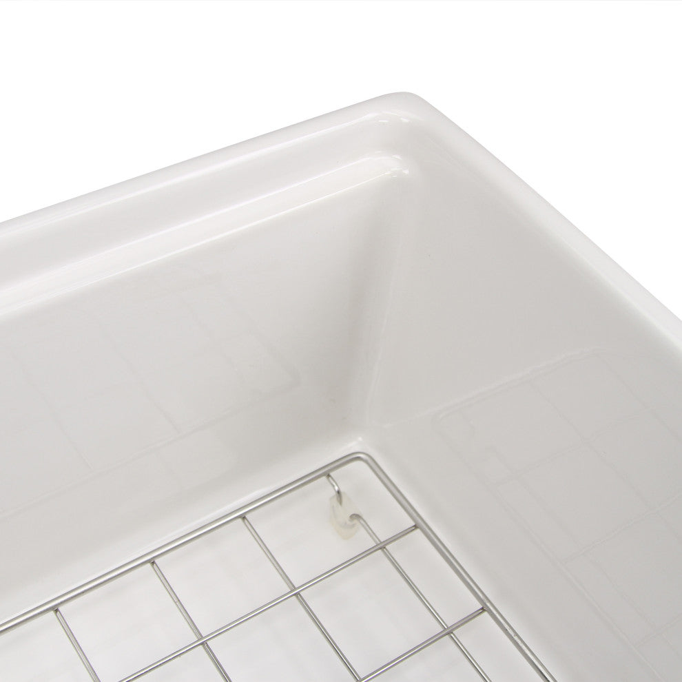 Nantucket 30" Workstation Fireclay Apron Sink Side Drain, White