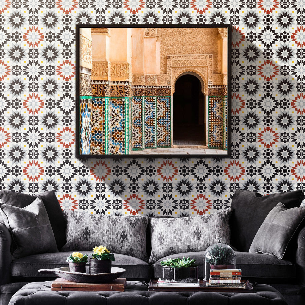 Semara Handmade Cement Tile, Black/Gray/Red/Yellow, Sample