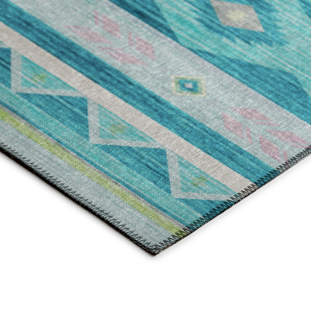 Indoor/Outdoor Phoenix PH3 Teal Machine Washable 8' x 8' Round Rug