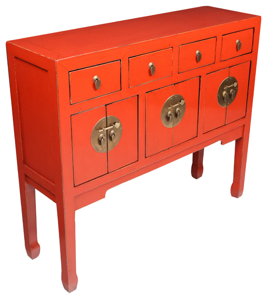 Chinese Console Lacquer Lady Chest, Red
