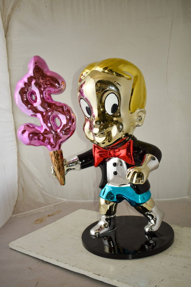 Cartoon Monopoly Boy with Money Cotton Candy Resin Statue Size: 15" x 24" x 31
