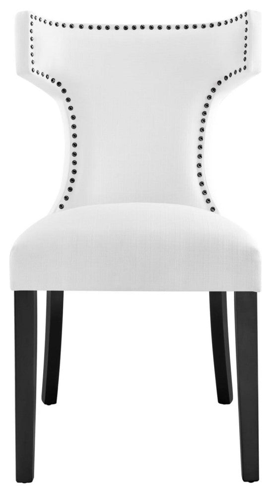 Side Dining Chair, Rivet Nailhead, White, Fabric, Modern