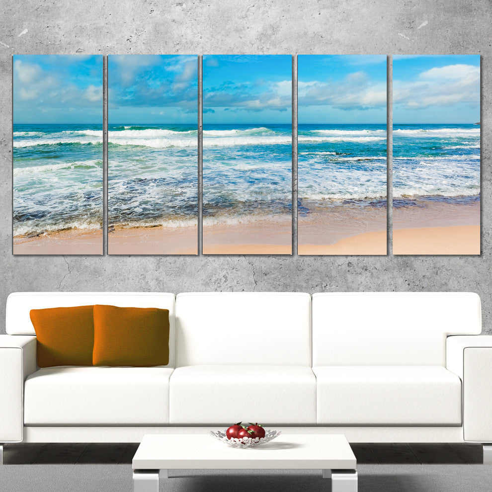 "Indian Ocean Panoramic View" Seashore Canvas Art, 5 Panels, 60"x28"