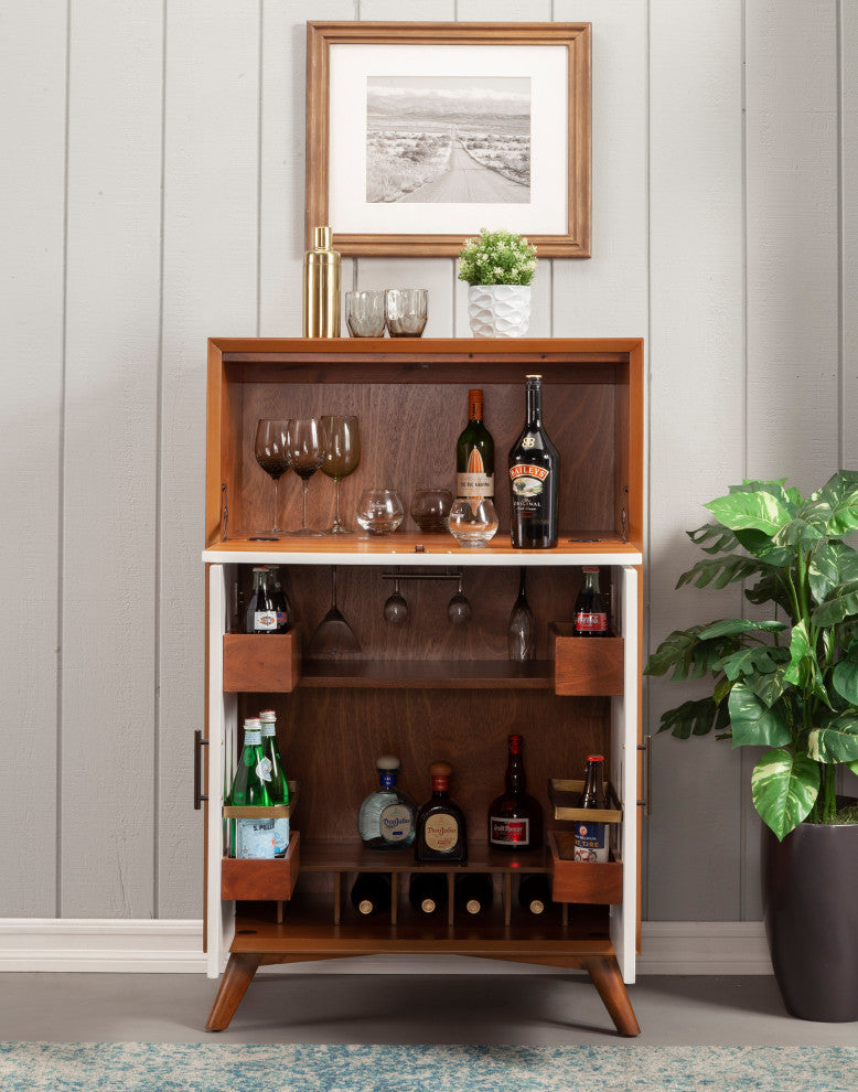Flynn Large Bar Cabinet With Drop Down Tray, Acorn/White
