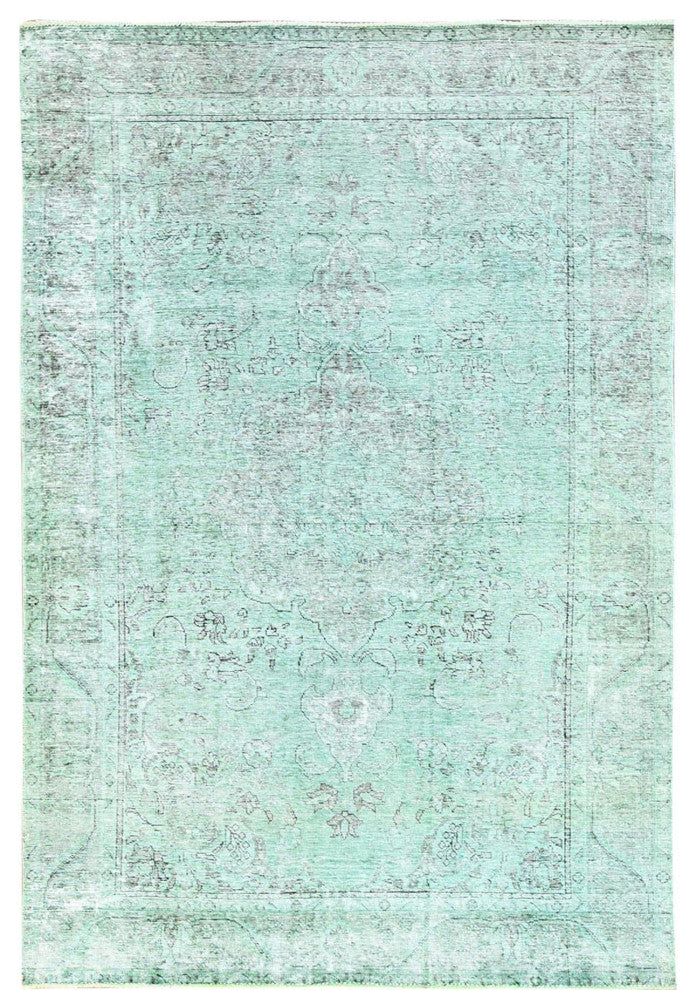 Celadon Green, Worn Wool, Hand Knotted, Vintage Persian Tabriz Rug, 6'2"x9'3"