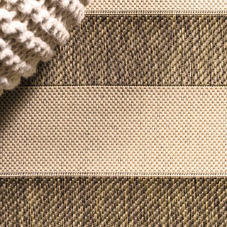 Aveiro Wide Stripe Indoor/Outdoor Beige/Brown 2'x8' Runner Rug