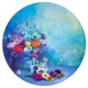 Little Flowers On Blue Background, Floral Disc Metal Artwork, 11"