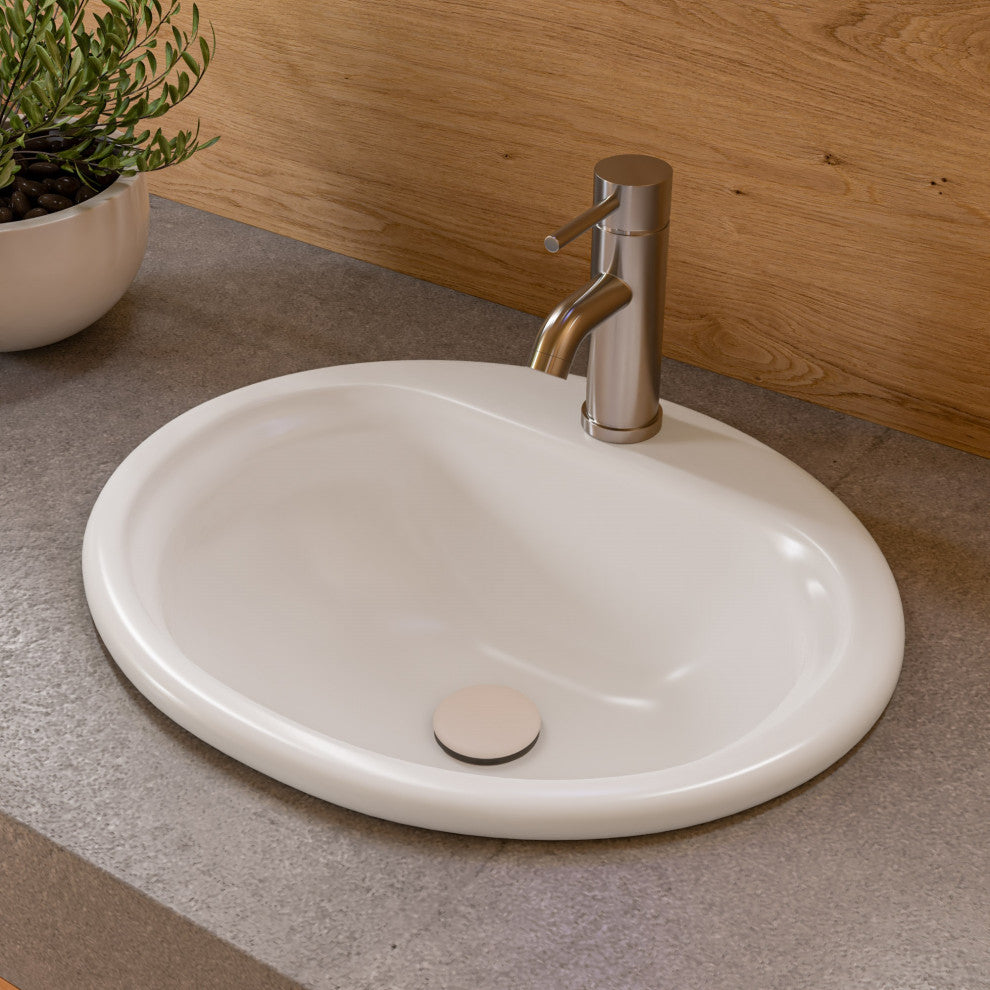 White 21" Round Drop, Ceramic Sink With Faucet Hole