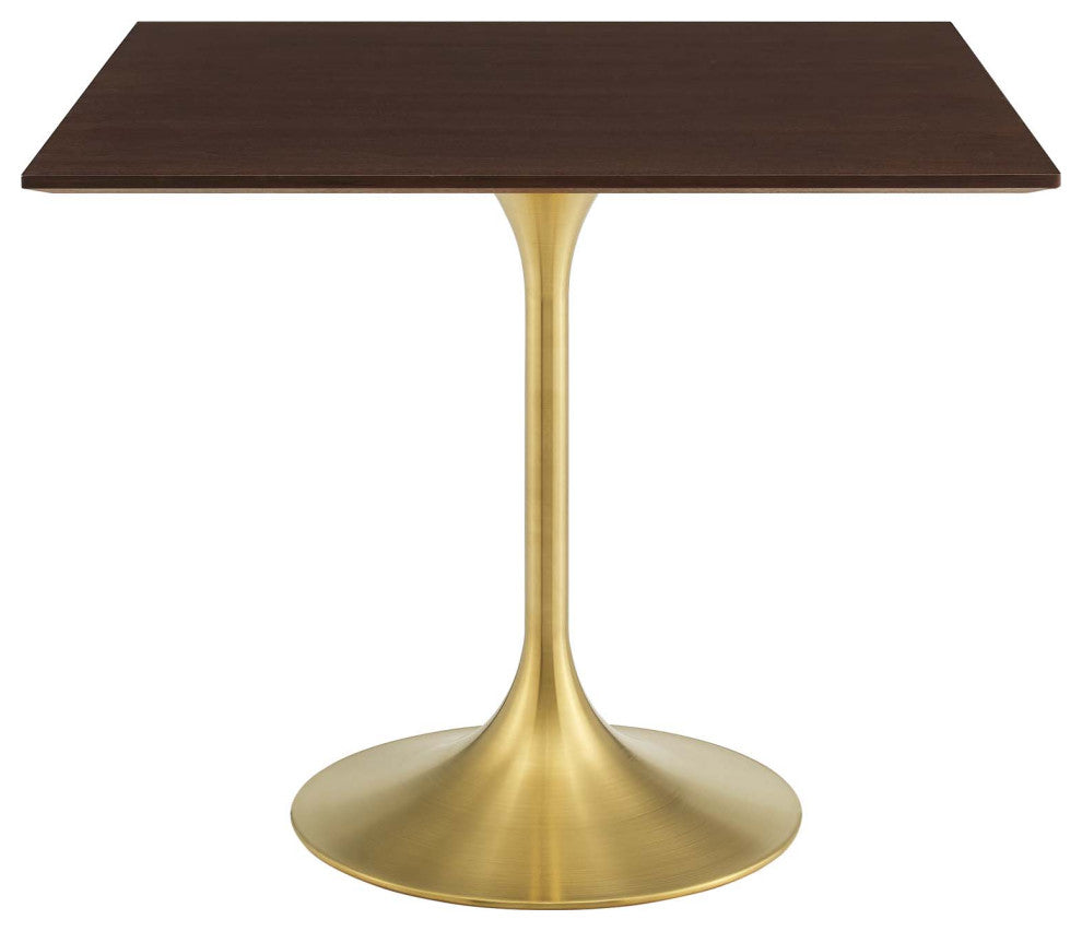 Dining Table, Square, Wood, Gold Dark Brown Brown Walnut, Cafe Bistro Restaurant
