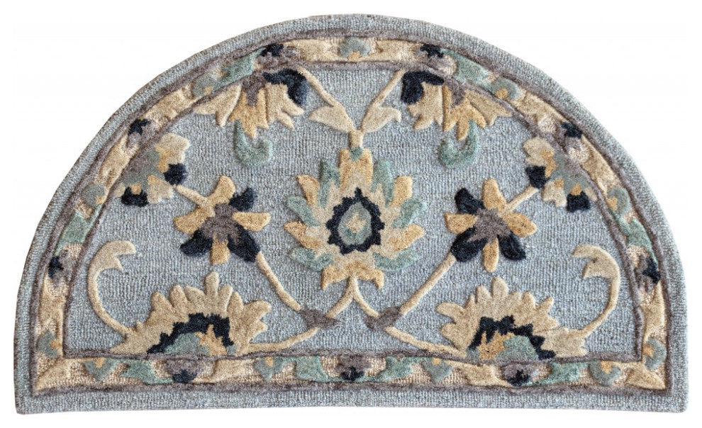 2' X 4' Blue And Beige Floral Hearth Rug