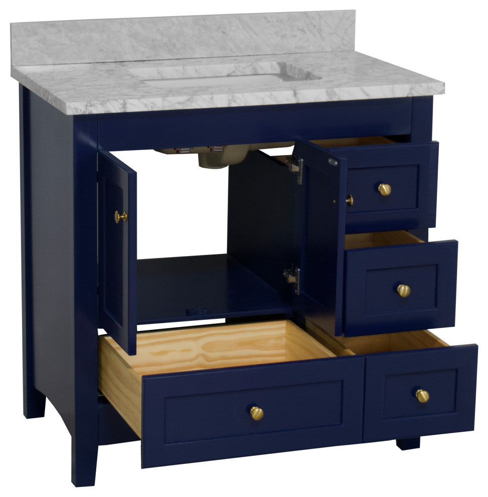 Abbey 36" Bathroom Vanity, Royal Blue, Carrara Marble