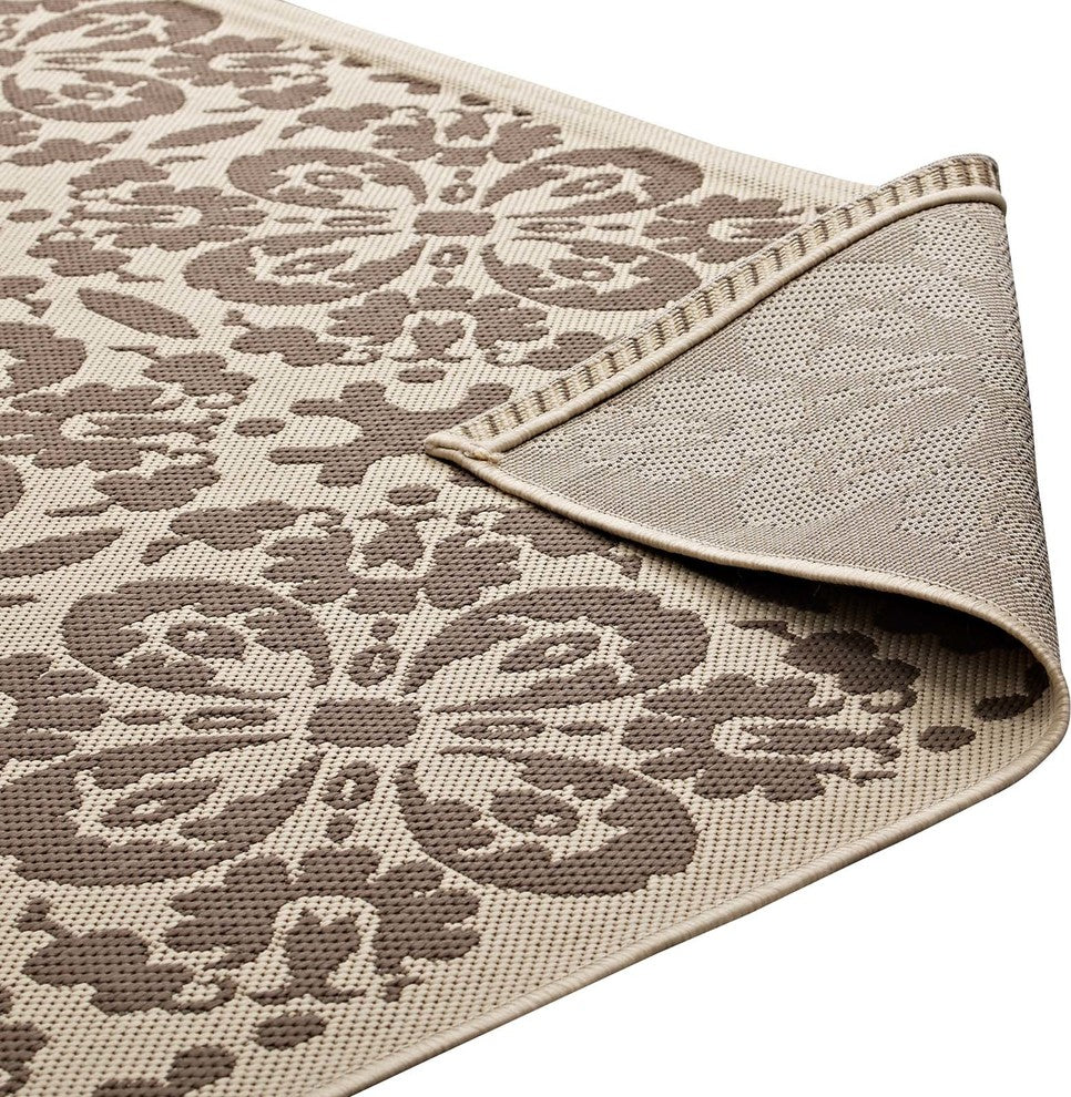 Modway Ariana Vintage Floral Trellis 8'x10' Indoor and Outdoor Area Rug, Beige