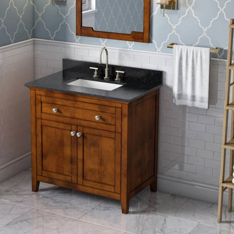 Chatham Traditional 36" Chocolate Single Sink Vanity, Black Granite Vanity Top