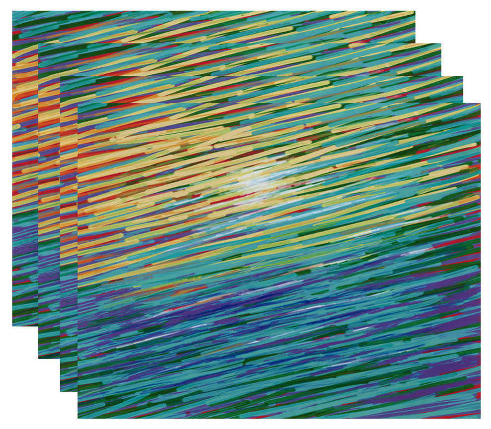 Polyester Decorative Placement, Abstract Coastal, Yellow, Set of 4