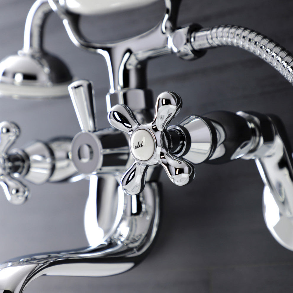 KS226C Wall Mount Tub Faucet With Hand Shower, Polished Chrome