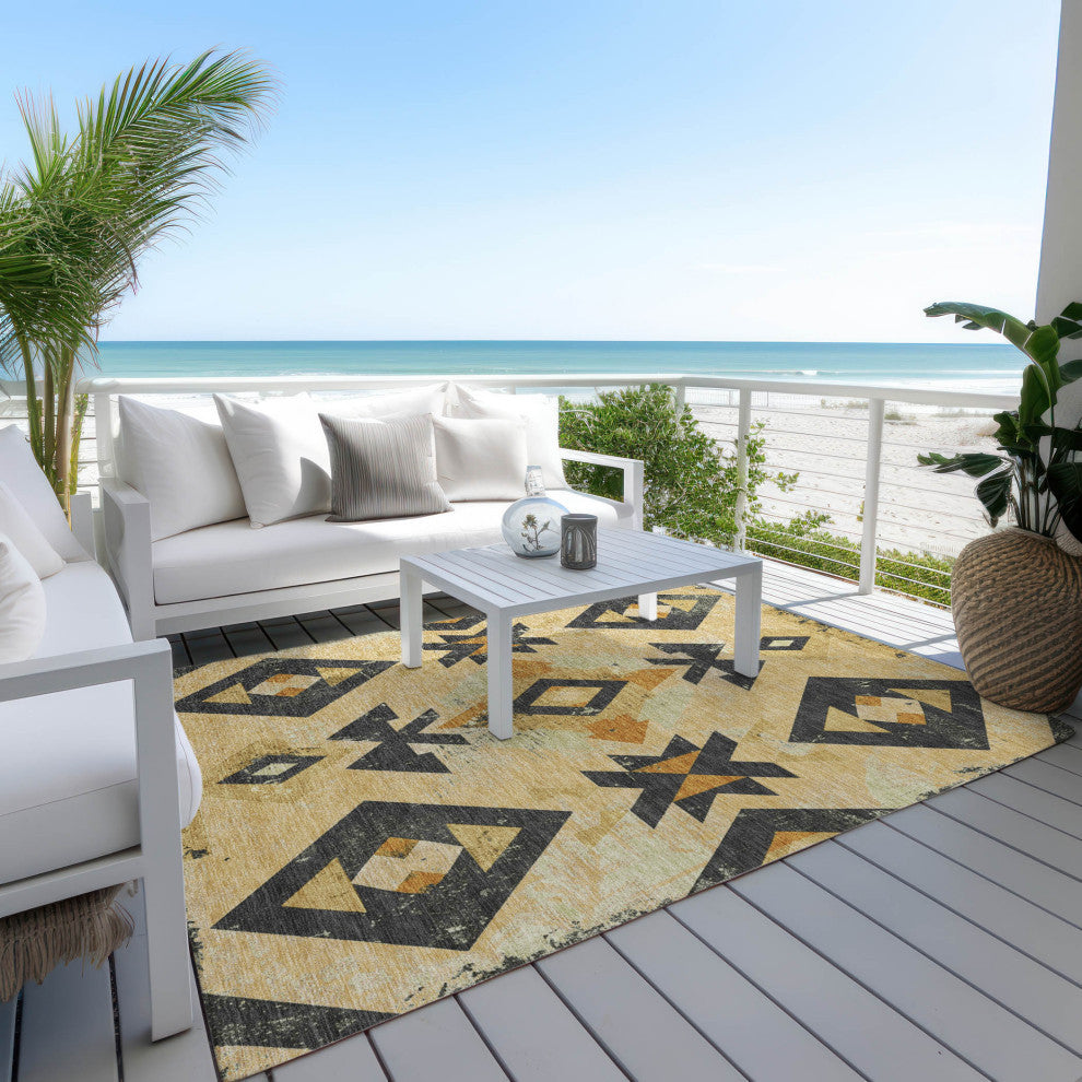Machine Washable Indoor/Outdoor Chantille ACN1882 Gold 10' x 14' Rug