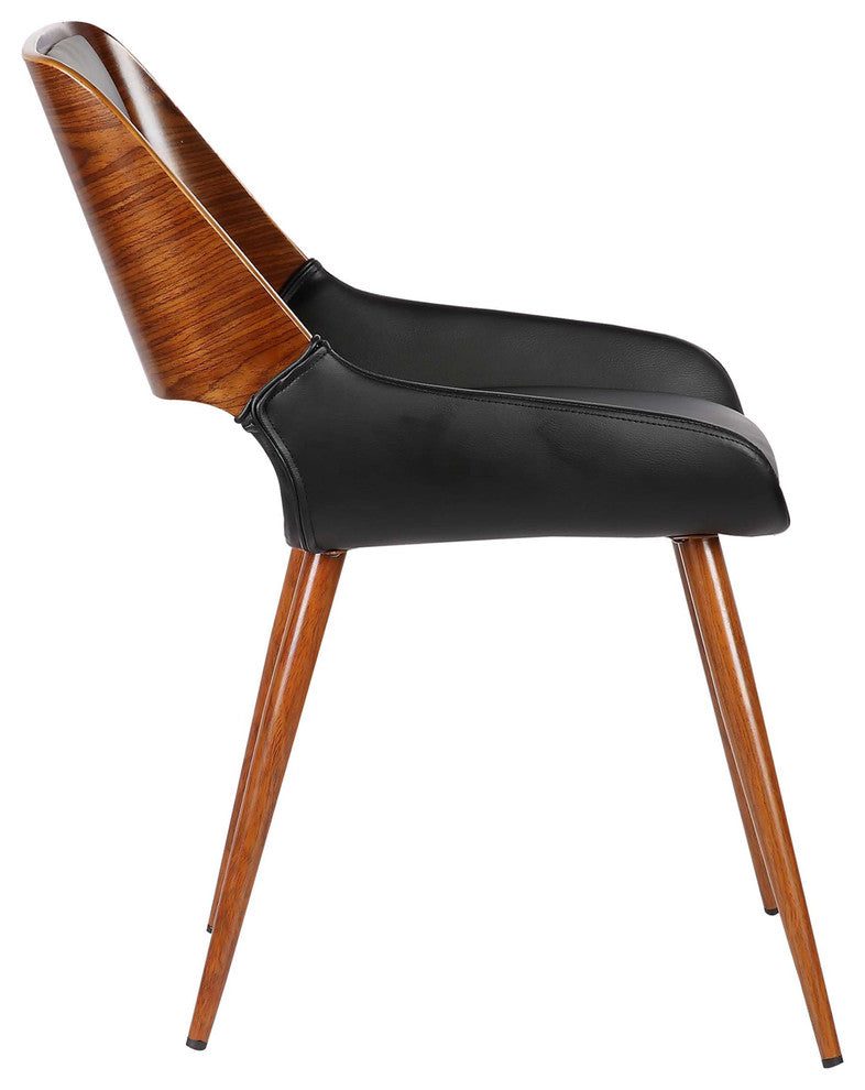 Carmela Dining Chair, Walnut Finish and Black Faux Leather