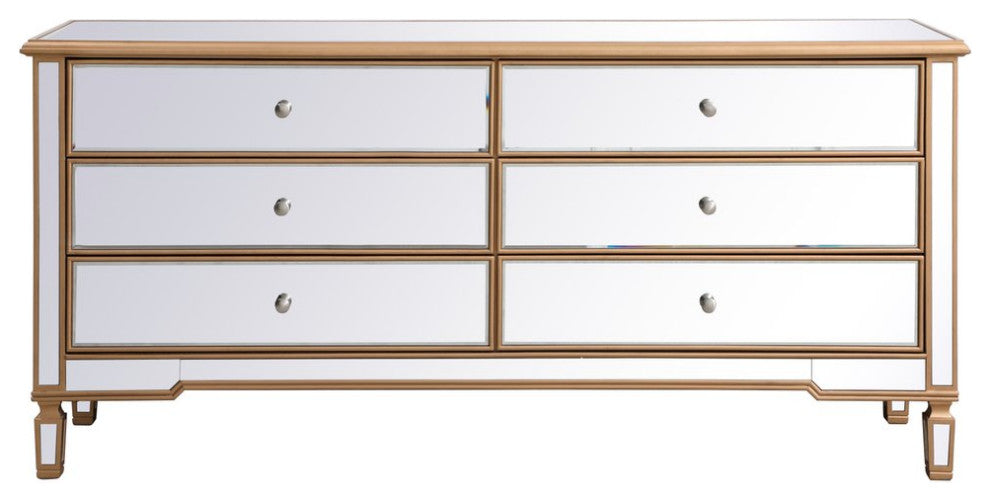 Calum 72" Mirrored Chest, Antique Gold