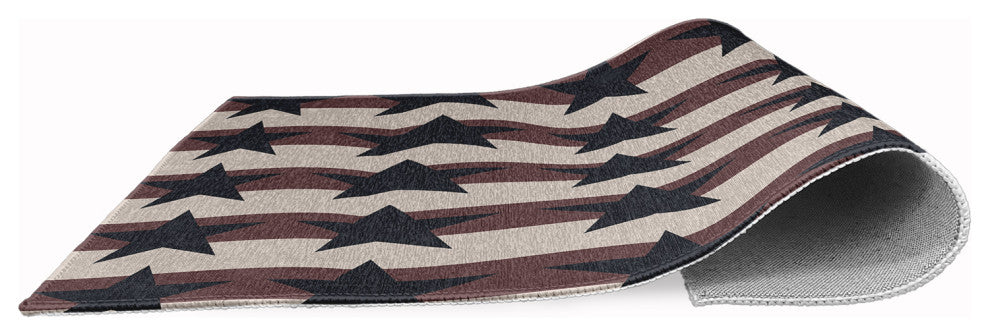 Stars and Stripes Americana Chenille Area Rug, Blue-Red, 5' Round