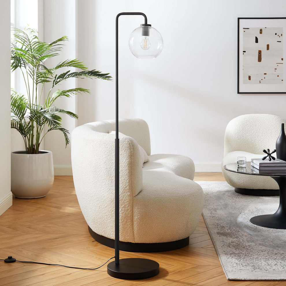 Floor Lamp Light, Black, Glass, Metal, Modern, Mid Century Bistro Hospitality