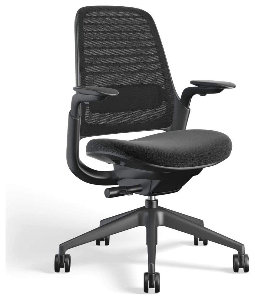 Modern Office Chair, Polyester Seat & Mesh Back With Lumbar Support, Licorice