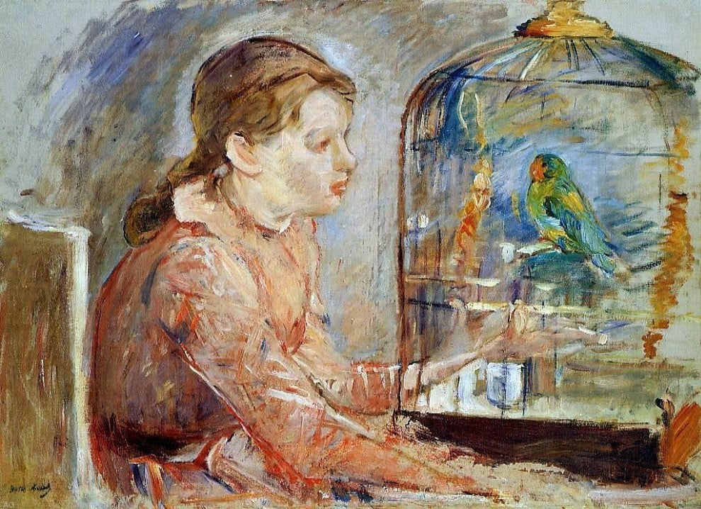 Berthe Morisot Young Girl and the Budgie, Gallery Wrapped Canvas, 18"x27"