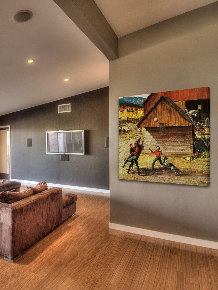 "Ranch Basketball" Painting Print on Canvas by John Clymer