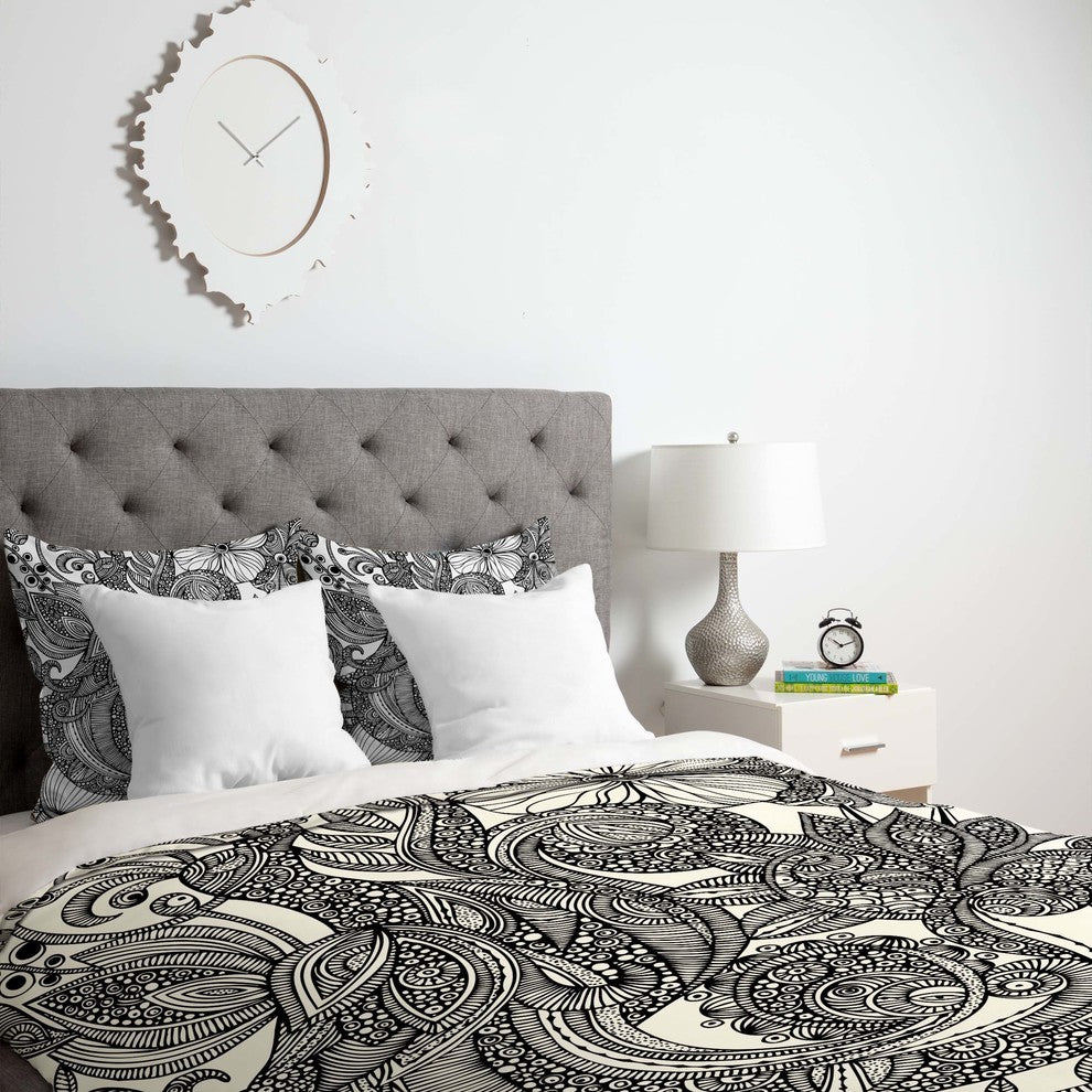 Deny Designs Valentina Ramos Bird In Flowers Black White Duvet Cover - Lightweig