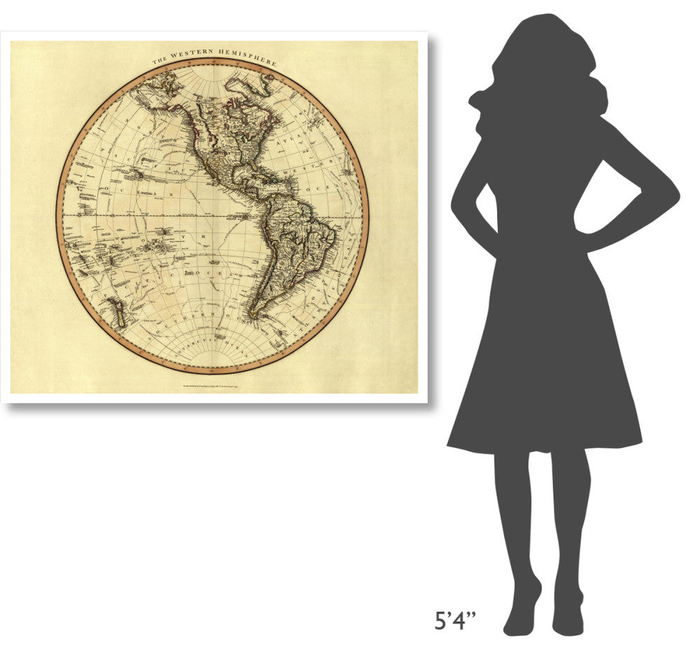 "Western Hemisphere, 1799" Digital Paper Print by John Cary, 46"x40"