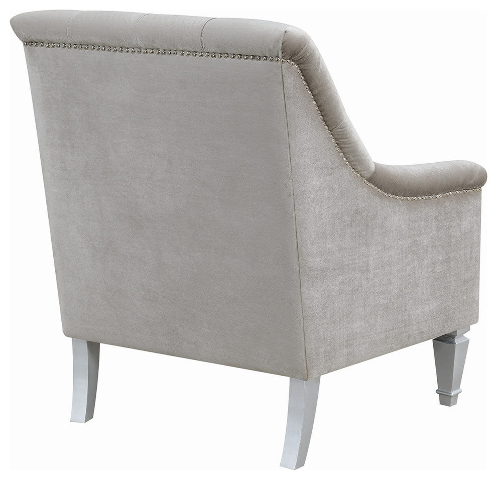 Sloped Arm Tufted Chair with Nailhead Trim in Gray