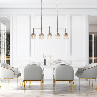 LNC 5-Light Polished Gold Modern Linear Kitchen Pendant Island Light, Linear