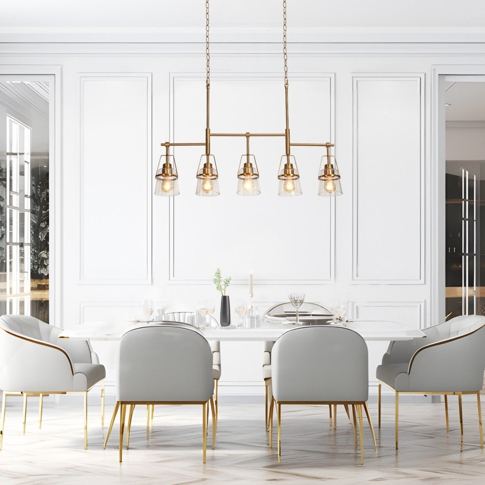 LNC 5-Light Polished Gold Modern Linear Kitchen Pendant Island Light, Linear