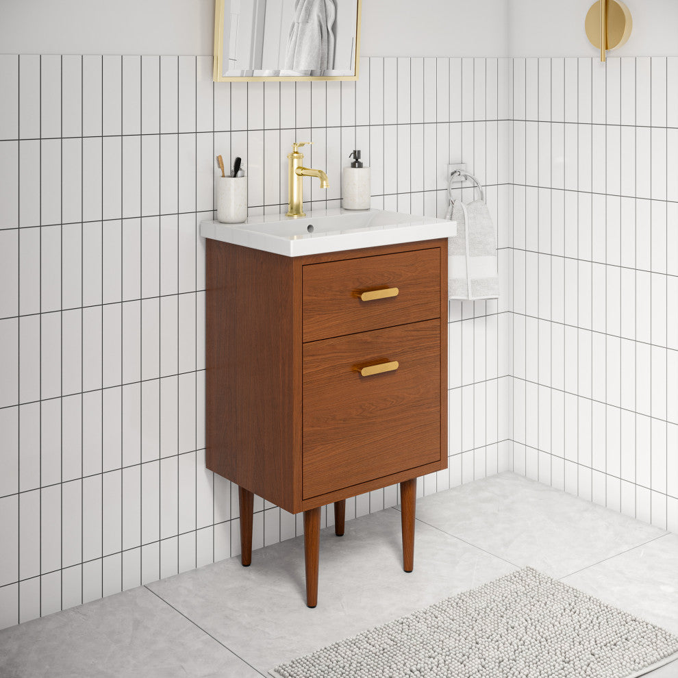 Brandy Integrated Ceramic Sink Top Vanity, Honey Walnut, 20", Without Faucet