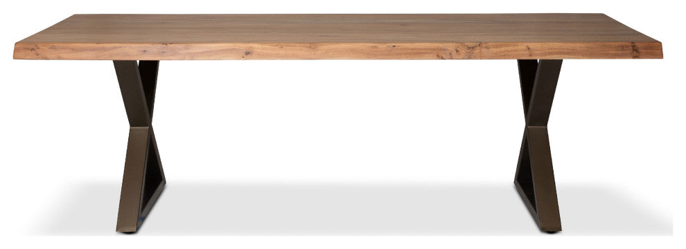 Brooks Dining Table, X-Base, 40"x79", Teak Top, Brass Base