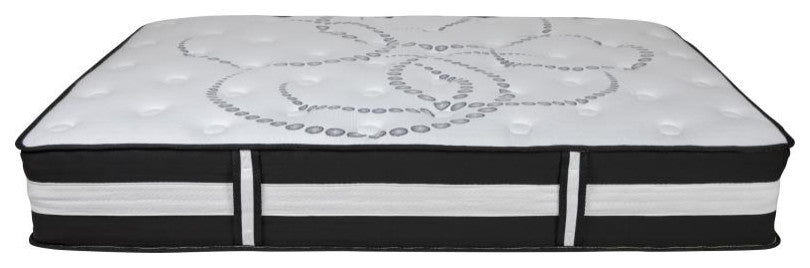 14" Metal Platform Bed Frame, 12" Pocket Spring Mattress & Memory Foam Topper, Black, King