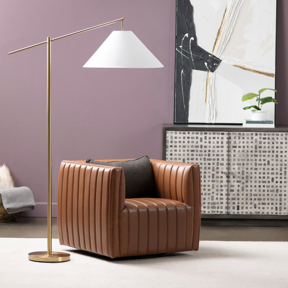 68.25"H Gold Steel Floor Lamp With White Linen Shade