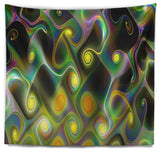 Yellow Fractal Pattern with Swirls Abstract Wall Tapestry, 80"x68"