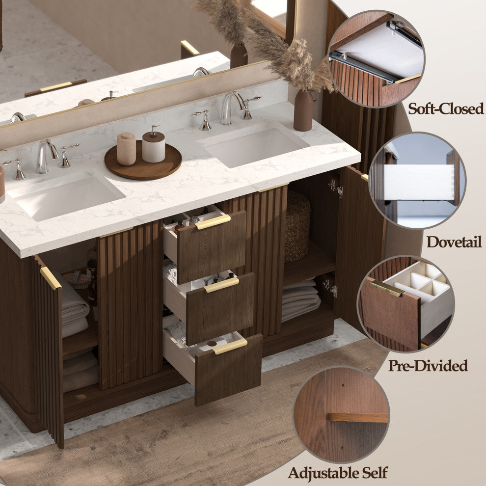 Kathryn Bathroom Vanity, Dark Oak, 60", Double Sink, Freestanding