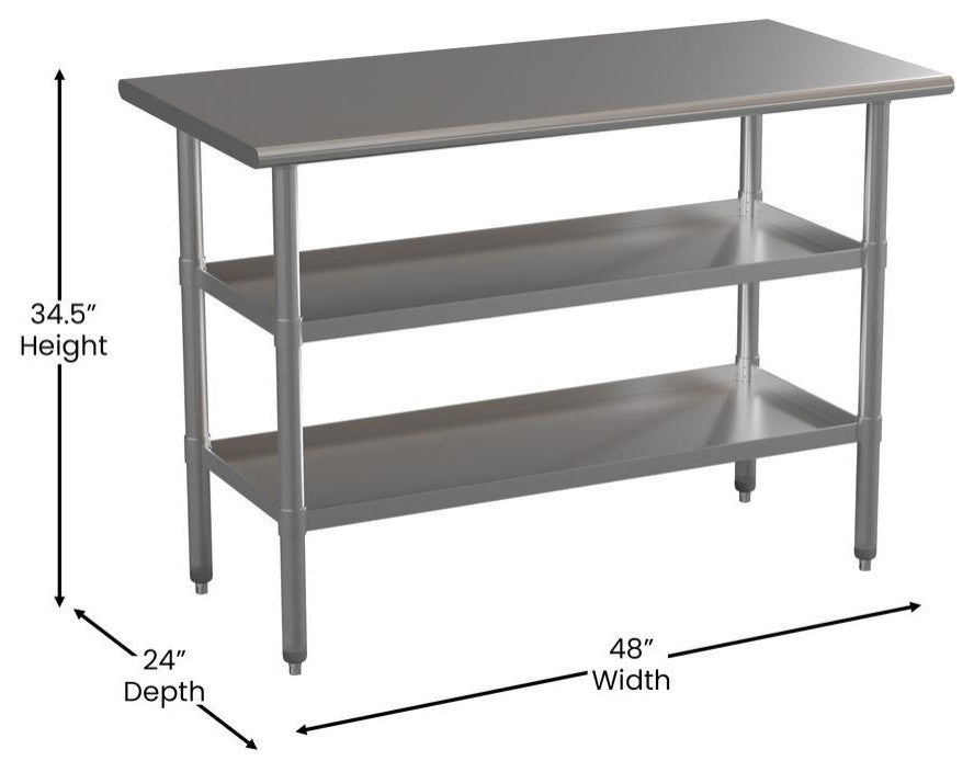 Stainless Steel 18 Gauge Work Table with 2 Undershelves - NSF Certified -...