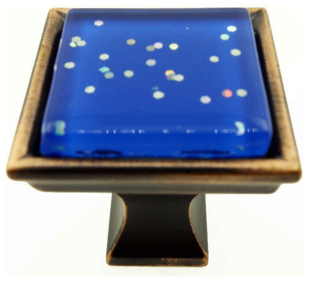 Blue Iridescent Dots Crystal Glass Oil Rubbed Bronze Madison Classic Knob
