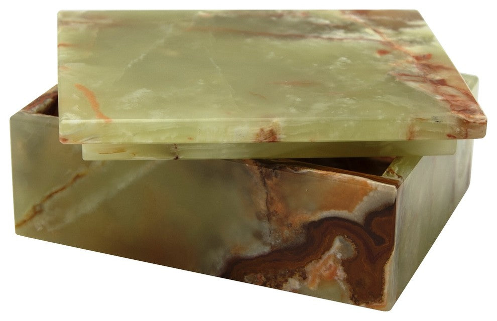 Asteria Collection Black Zebra Marble 5" Rectangular Keepsake Box, Whirl Green O