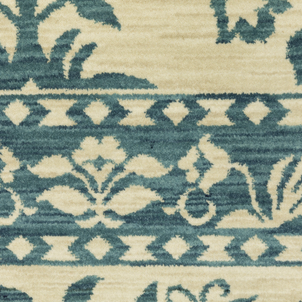 Fabienne Bordered Botanical Indoor Ivory/Blue Area Rug, Ivory, 2'3"x7'6"