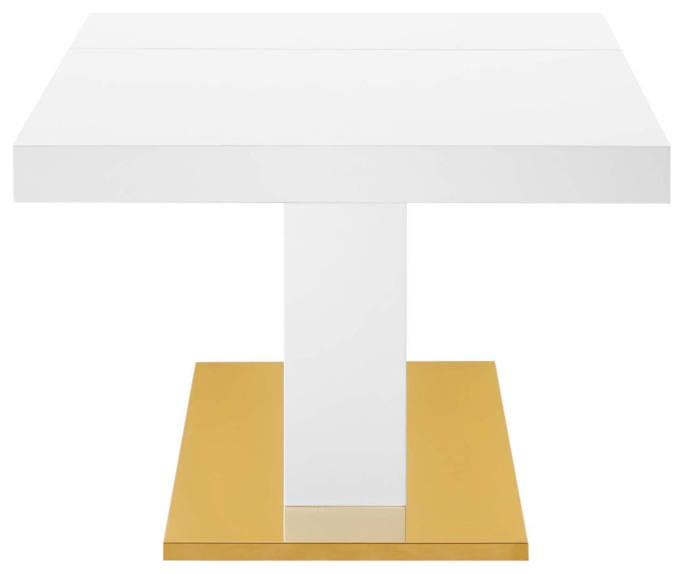 Dining Table, Rectangular, Wood, Metal, White Gold, Modern, Bistro Restaurant
