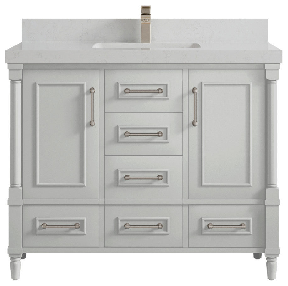 Aberdeen 42 Single Sink Bath Vanity in Coventry Gray 2" Carrara Quartz