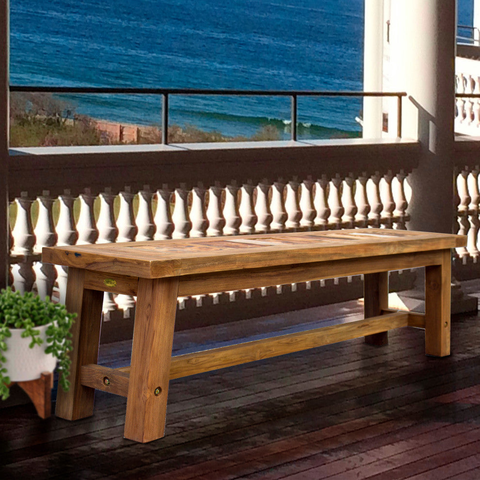 Recycled Teak Wood Backless Bench, 63 Inch