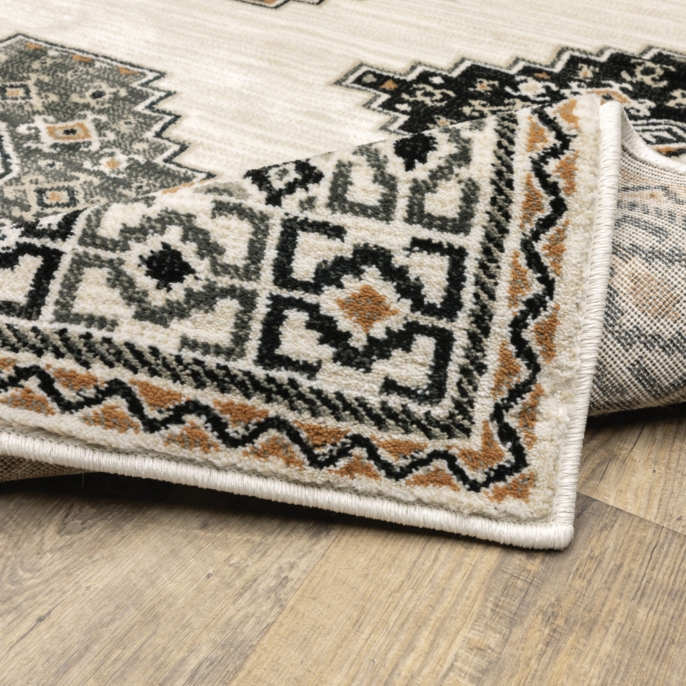 Garson Diamond Medallions Area Rug, Ivory, 1'10"x7'6"