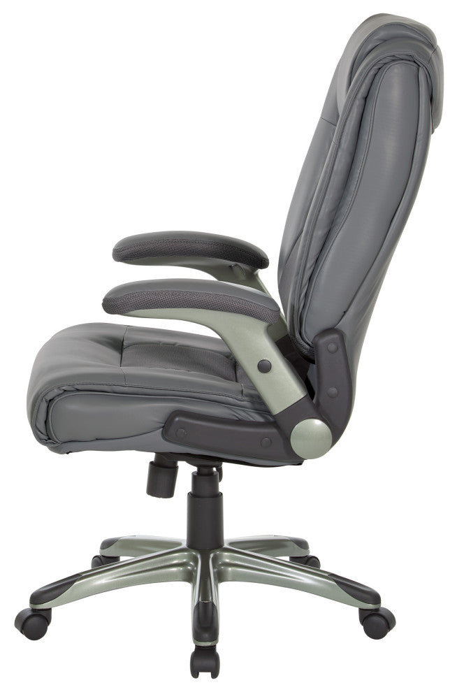 Executive Bonded Leather Chair with Titanium Coated Flip Arms, Charcoal Grey