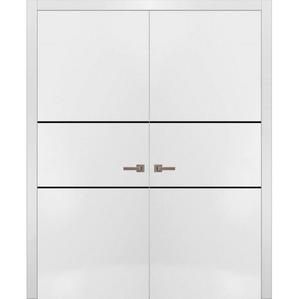 Solid French Double Doors 84 x 84 | Planum 0014 White Silk with